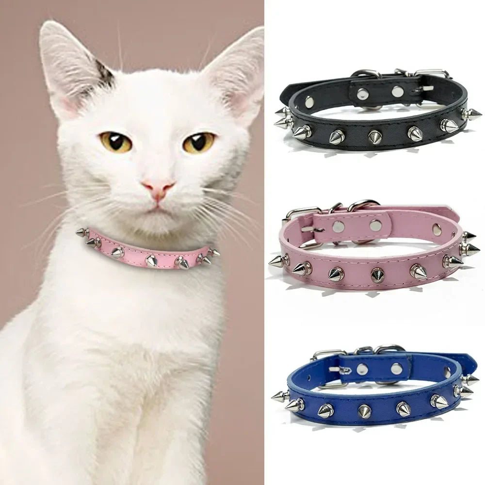 Leather Spiked Dog & Cat Collar - Stylish Studded Neck Strap for Pets-My Little Pet