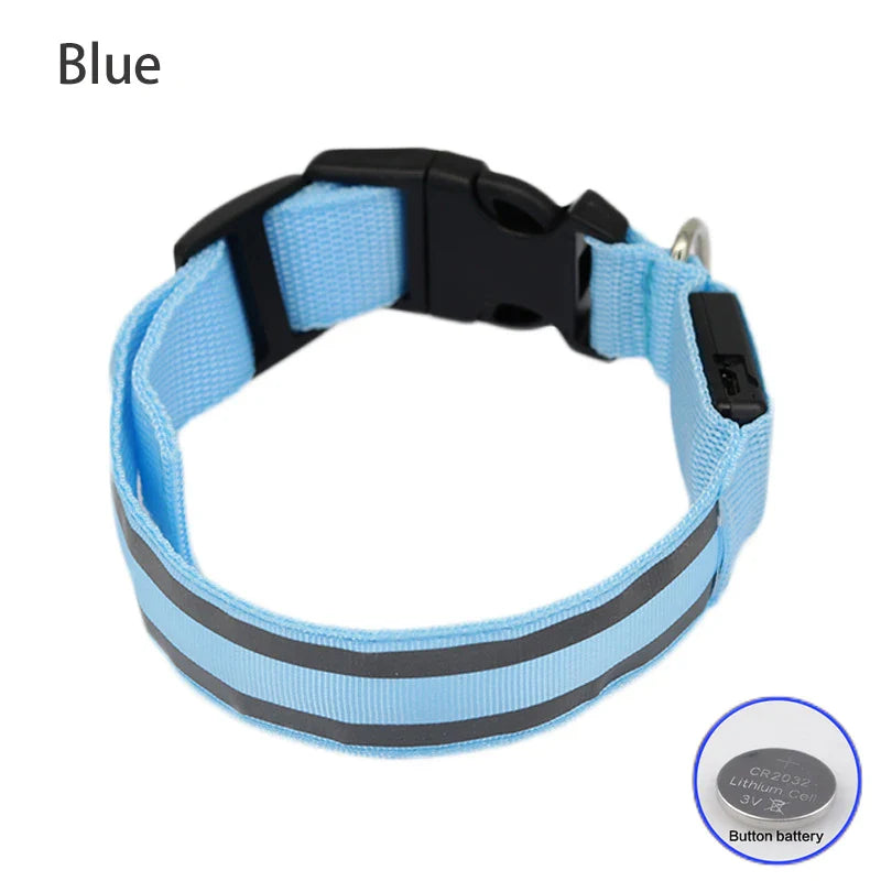 Reflective LED Dog Collar - USB Rechargeable and Button Battery Options-My Little Pet