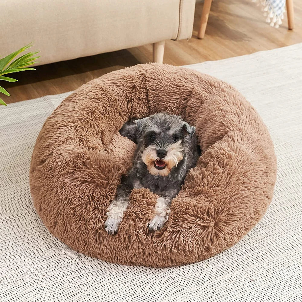 Round Plush Pet Bed – Cozy and Warm for Cats and Dogs-My Little Pet