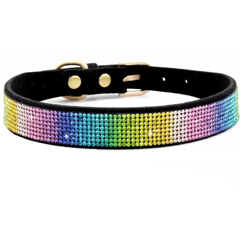 Elegant Suede Leather Dog Collar with Rhinestones-My Little Pet