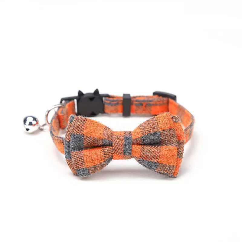 Adjustable Plaid Christmas Cat Collar with Bow Tie and Bell - Breakaway Design for Pets-My Little Pet