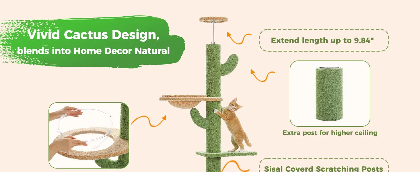 Floor-to-Ceiling Cat Tree - 228-274cm Tall Cat Climbing Tower-My Little Pet