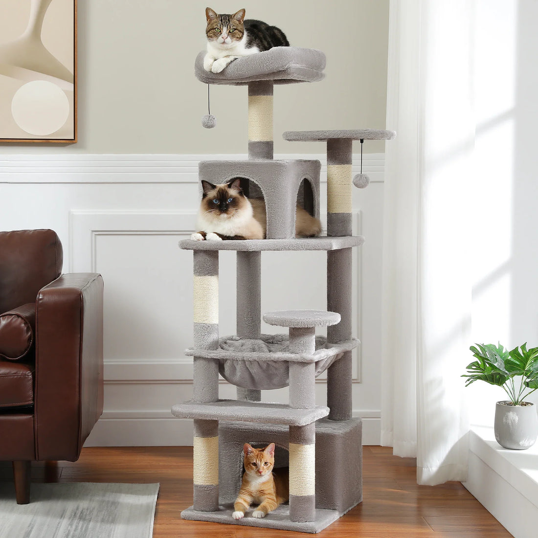 Deluxe Cat Tree Tower for Large Cats - 136cm Height with Hammocks, Condos, and Scratching Posts-My Little Pet