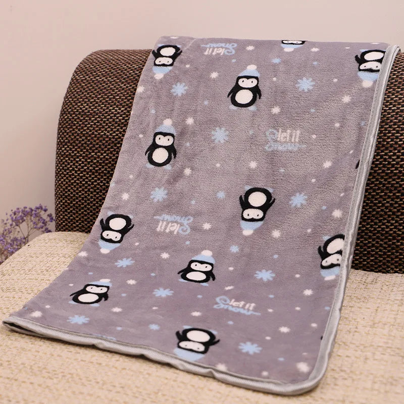 Cozy Flannel Pet Blanket for Dogs and Cats - Winter Warmth with Cartoon Designs-My Little Pet