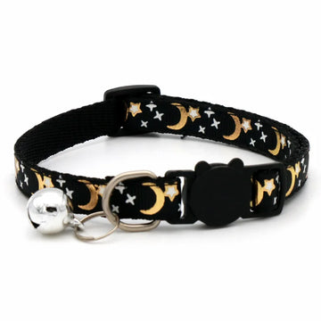 Adjustable Cat Collar with Bell – Moon & Star Design-My Little Pet