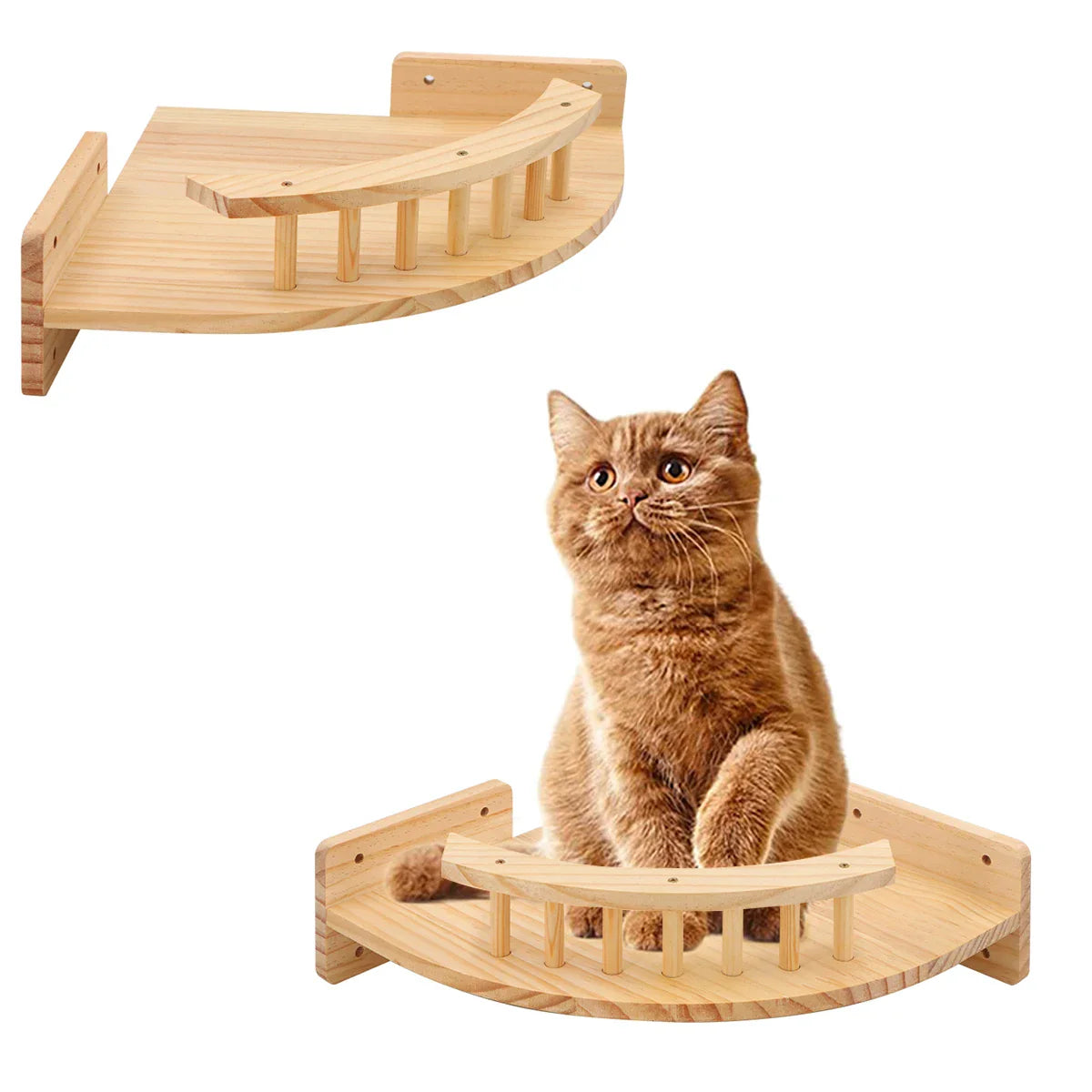 Wall-Mounted Wooden Cat Climbing Shelves - Four-Step Stair with Hammock-My Little Pet