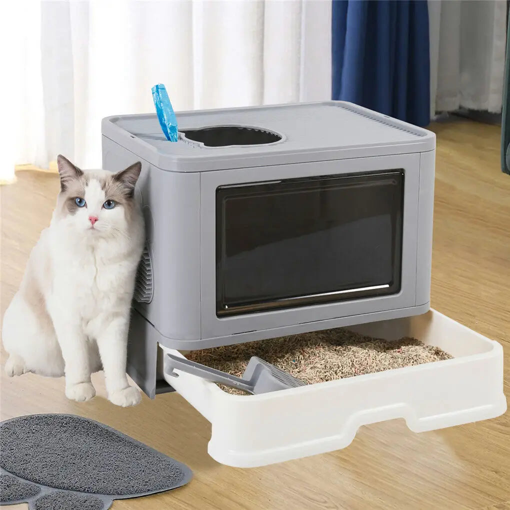 Foldable Cat Litter Box with Front Entry & Top Exit-My Little Pet