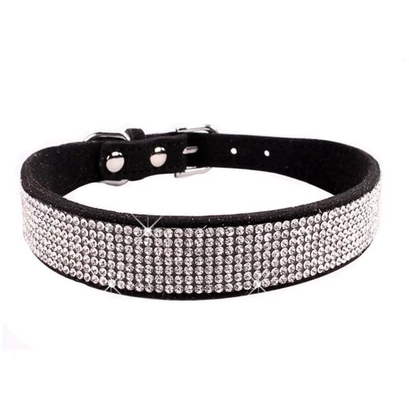 Elegant Suede Leather Dog Collar with Rhinestones-My Little Pet