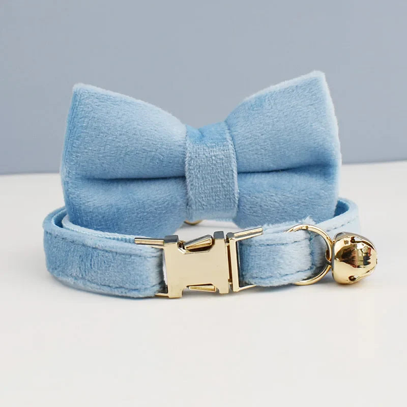 Velvet Bowknot Cat Collar with Bell – Personalized Kitten Collar-My Little Pet