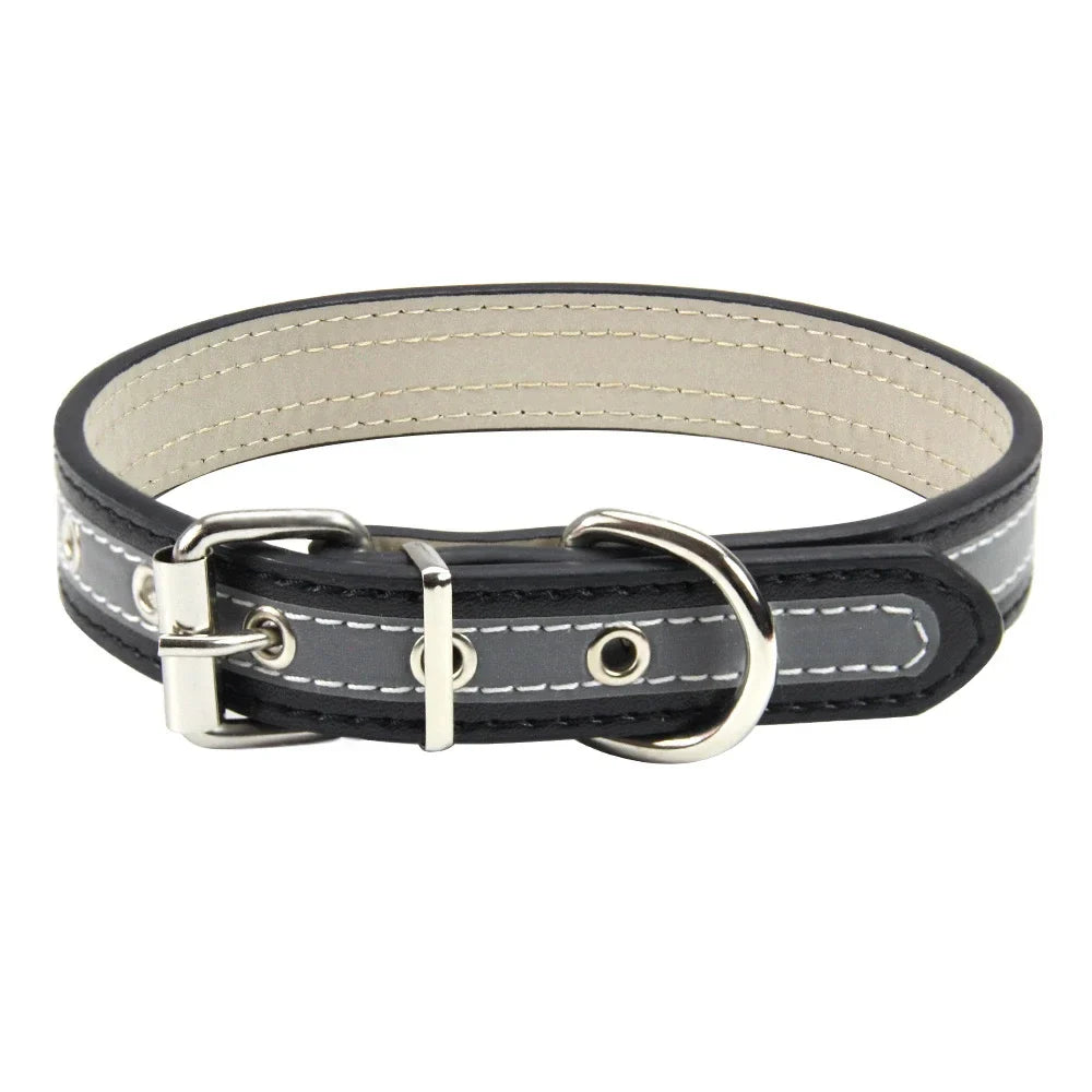 Reflective Leather Dog Collar for Enhanced Safety-My Little Pet