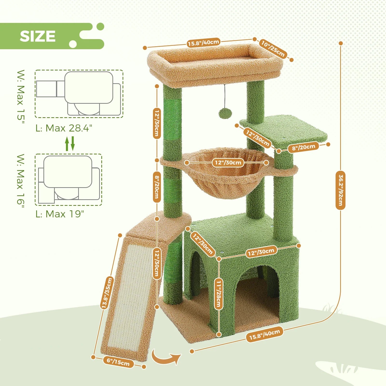 Indoor Cat Tree with Hammock, Condo, and Scratching Posts-My Little Pet