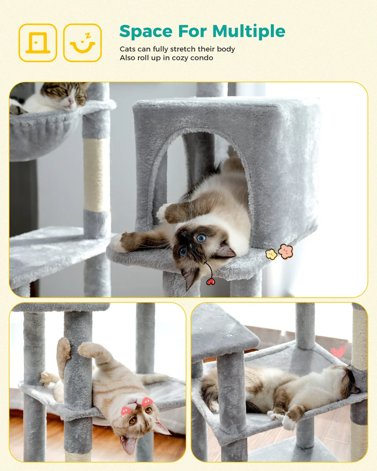 Multi-Level Cat Tree Tower with Scratching Post and Cozy Condo-My Little Pet