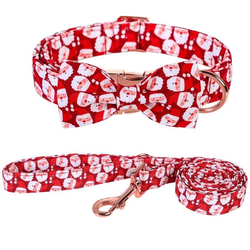 Personalized Christmas Dog Collar with Bow - Red Santa Design for All Sizes-My Little Pet