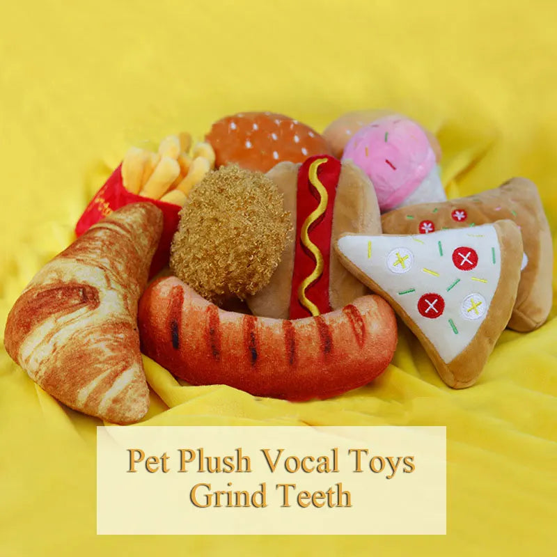 Soft Plush Squeaky Dog Toys - Ice Cream, Fries, and Hamburger Shapes-My Little Pet