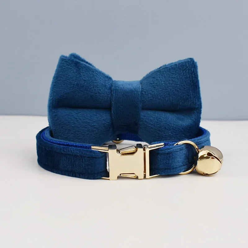 Velvet Bowknot Cat Collar with Bell – Personalized Kitten Collar-My Little Pet