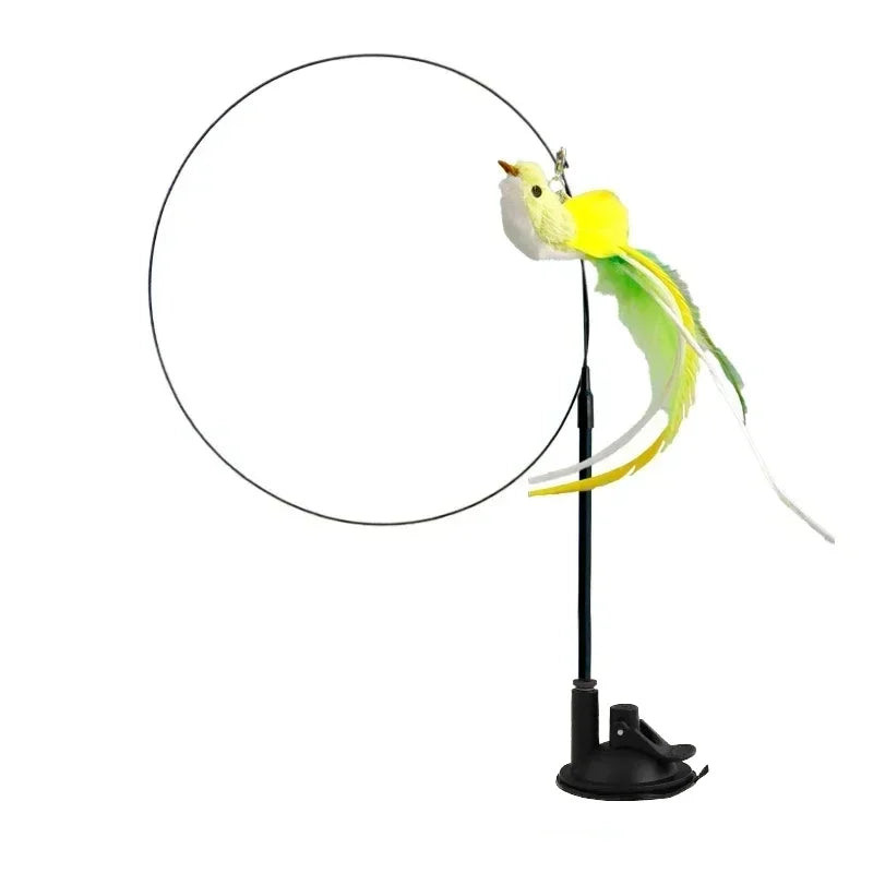 Interactive Peacock Feather Cat Toy with Bell and Suction Cup-My Little Pet