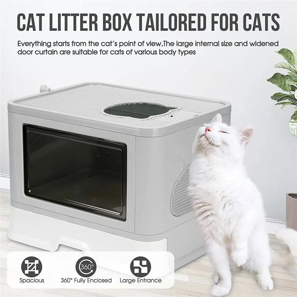 Foldable Cat Litter Box with Front Entry & Top Exit-My Little Pet