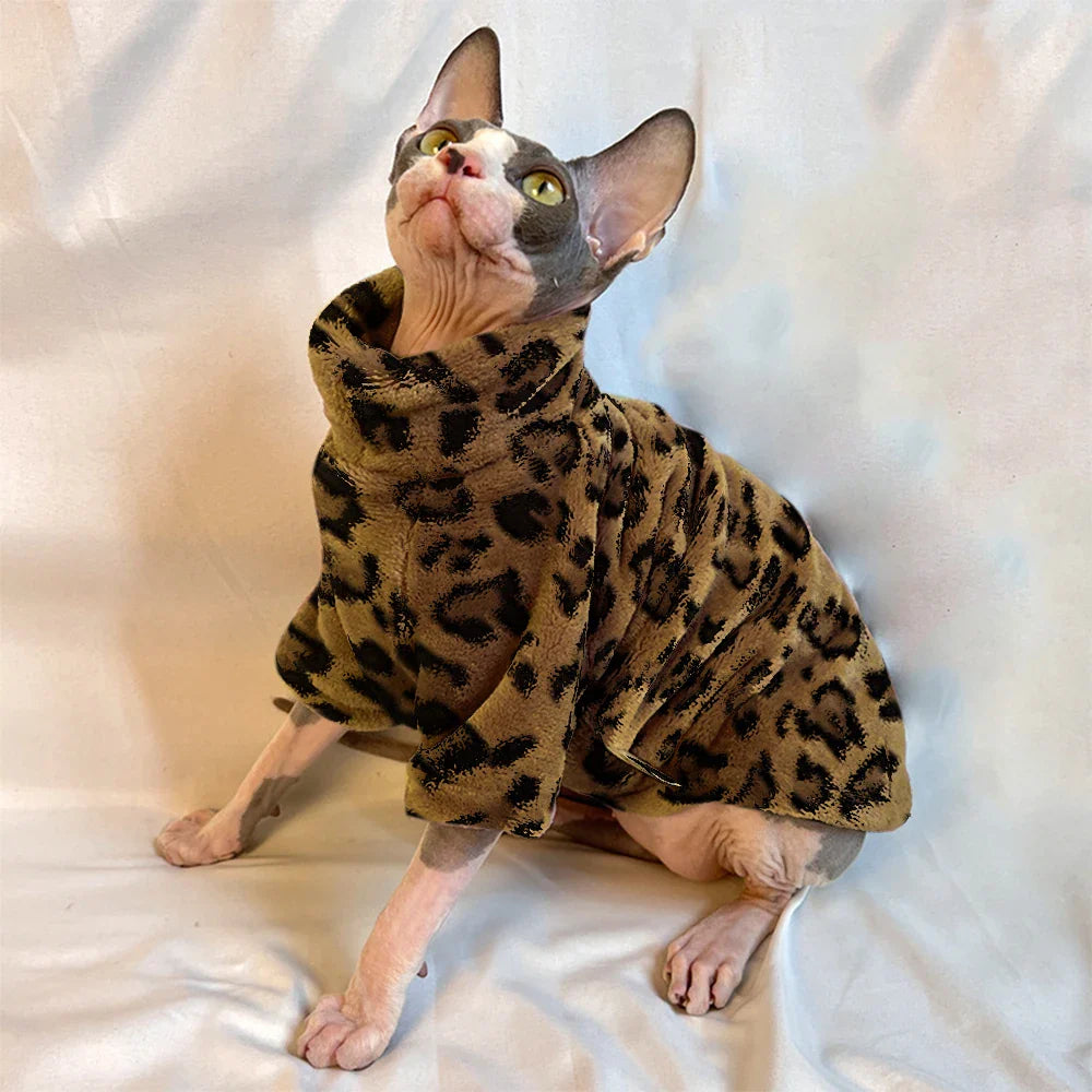 Leopard Print Winter Clothes for Sphynx Cats-My Little Pet