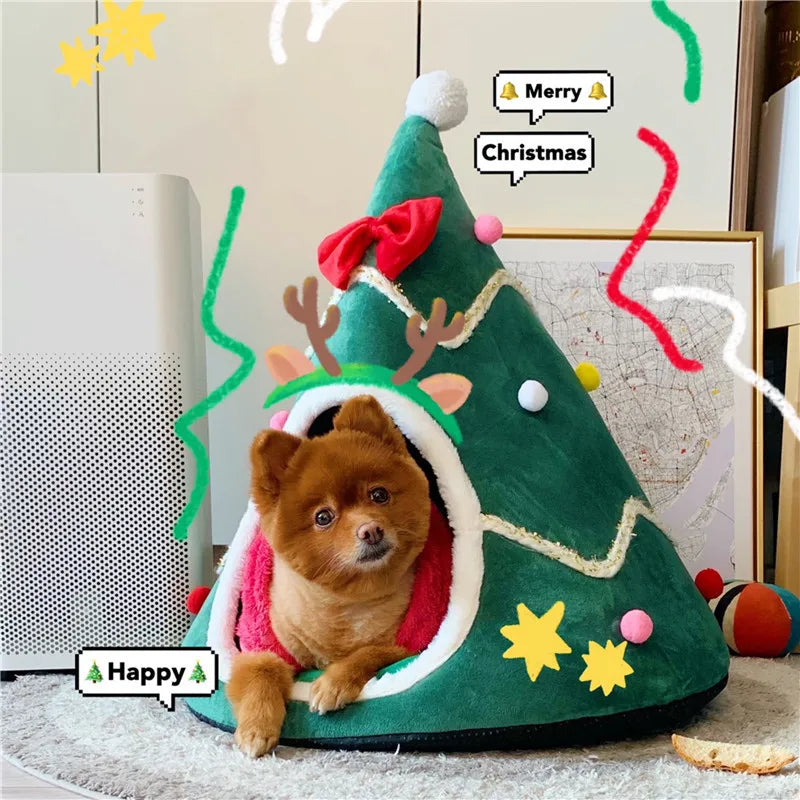 Cozy Christmas Tree Cat Bed - Winter Warm Pet House for Cats and Small Dogs-My Little Pet