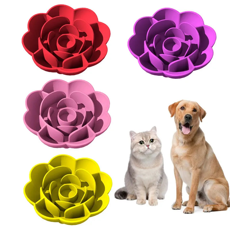 Rose-Shaped Silicone Slow Feeder Bowl for Dogs and Cats-My Little Pet