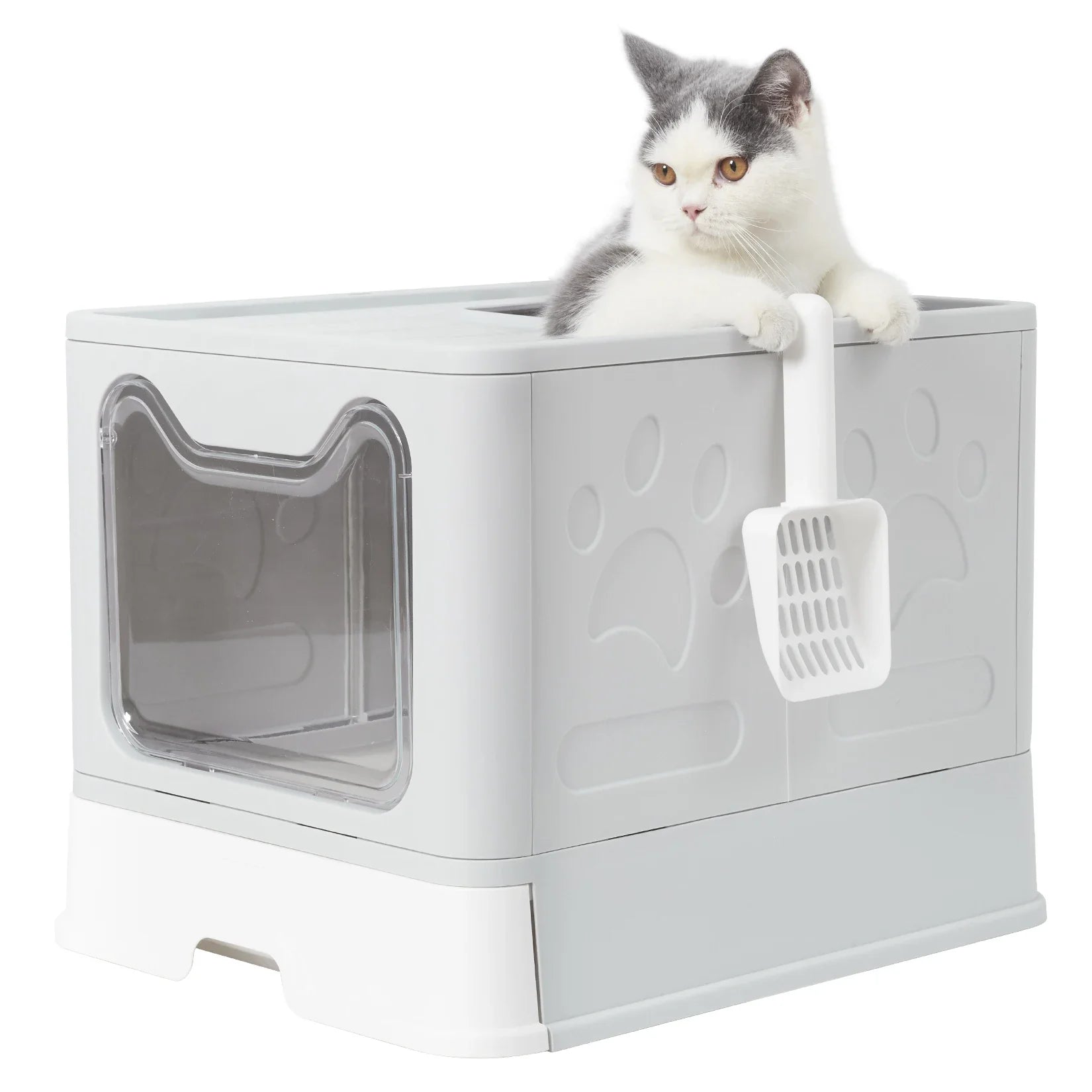 Extra Large Hooded Cat Litter Box with Top Entry and Drawer-My Little Pet