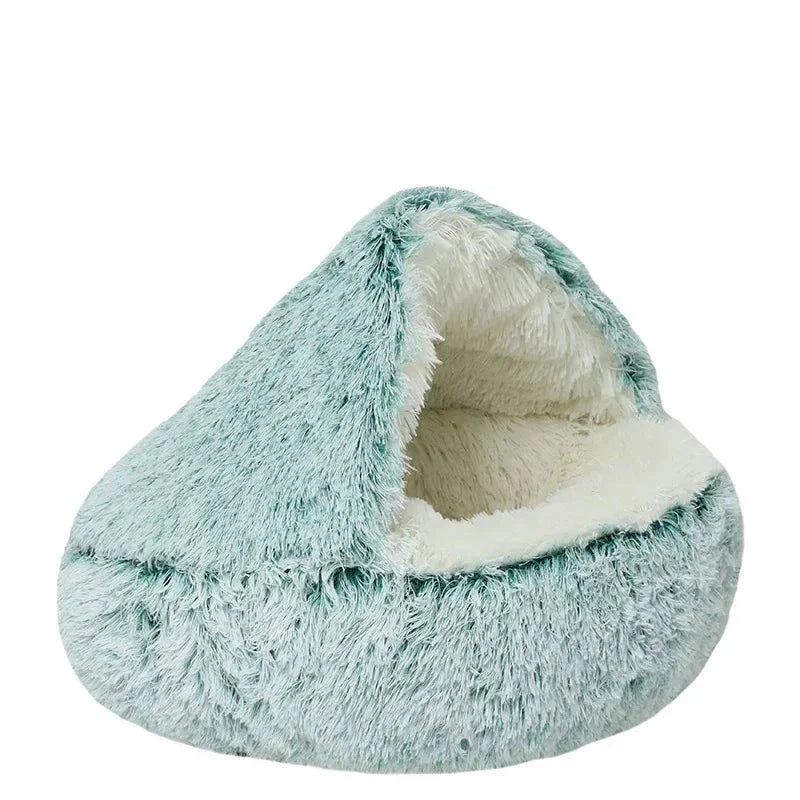 Winter Plush Pet Cat Bed - 2-in-1 Warm Cat Basket & Sleeping Bag Nest for Small Dogs & Cats-My Little Pet