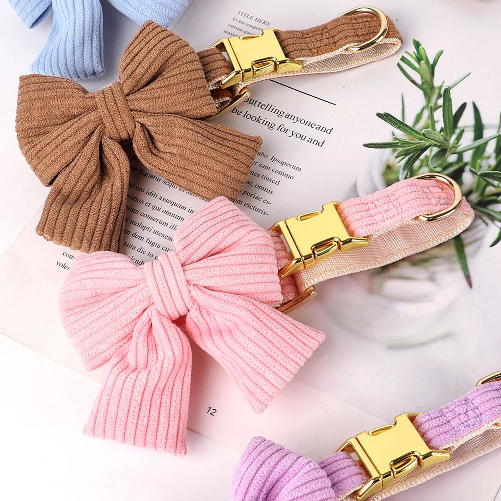 Elegant Velvet Dog Collar and Leash Set with Bowknot for Small to Medium Dogs-My Little Pet