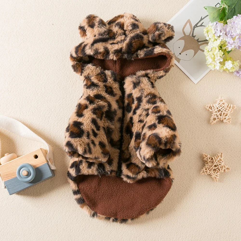 Warm Fleece Leopard Print Dog Hoodie for Small Dogs - Autumn/Winter Collection-My Little Pet