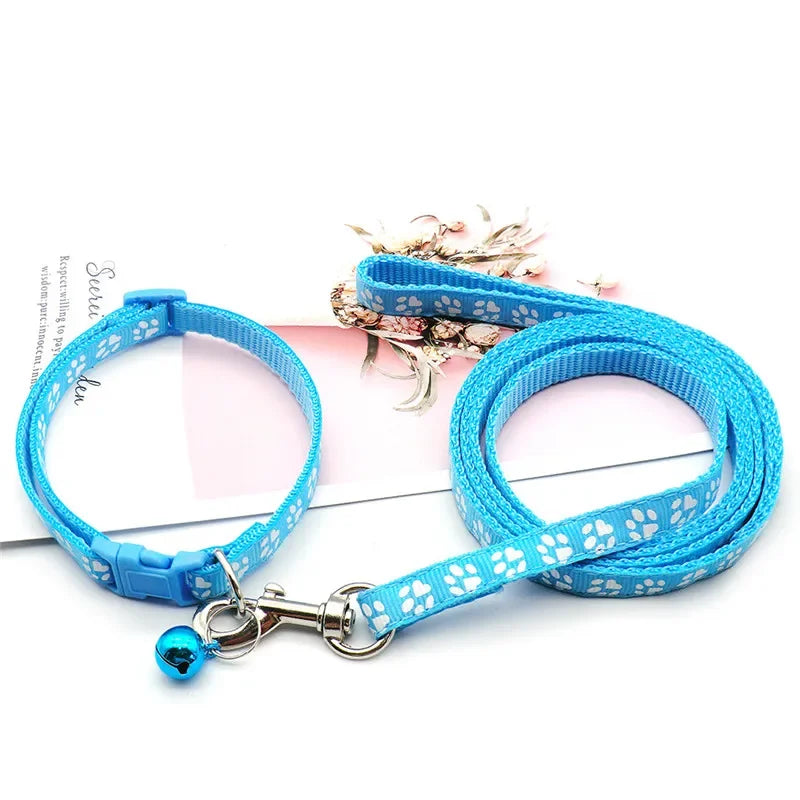 Adjustable Dog Leash and Collar Set with Paw Print Design-My Little Pet