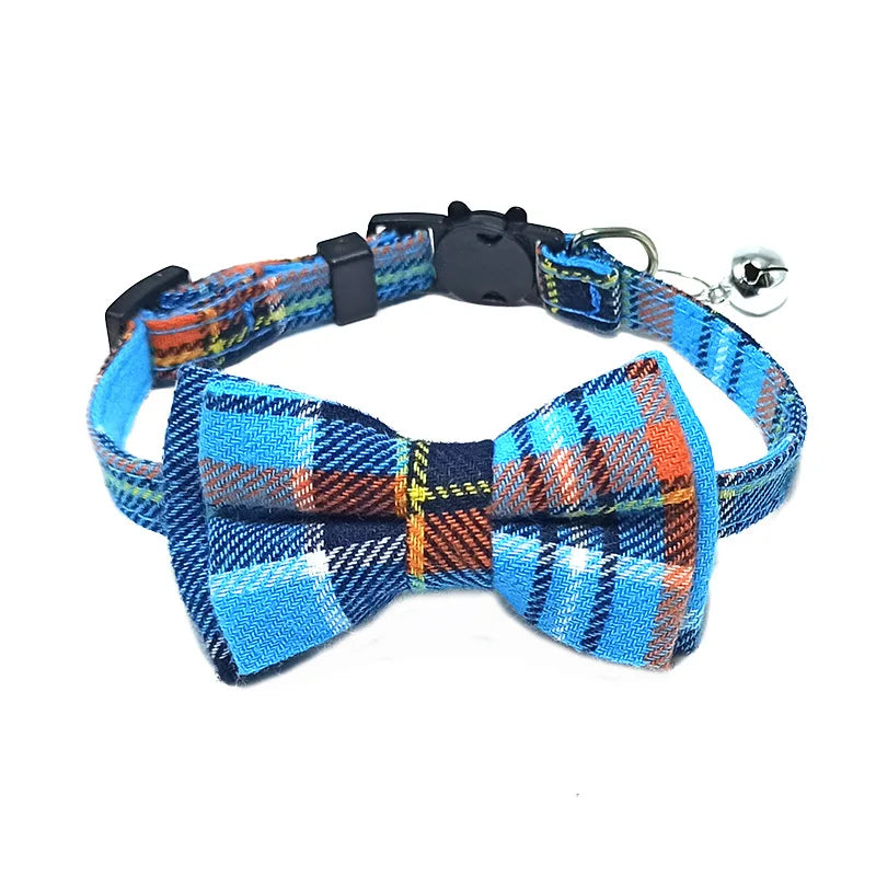 Adjustable Plaid Christmas Cat Collar with Bow Tie and Bell - Breakaway Design for Pets-My Little Pet