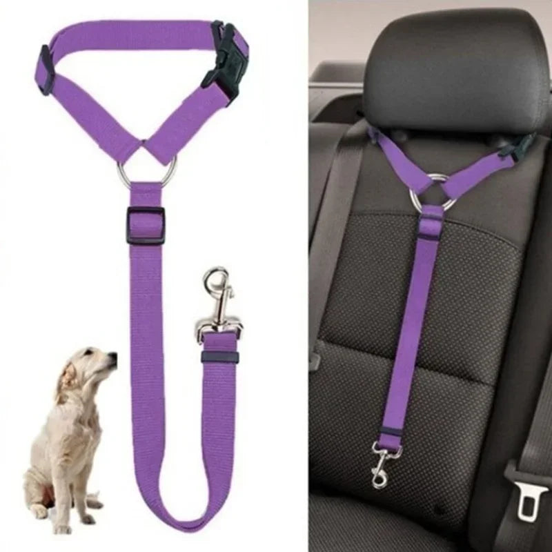 Solid Color Two-in-One Pet Car Seat Belt & Leash Nylon Lead - Adjustable Dogs Harness Collar, Backseat Safety Belt - My Little Pet