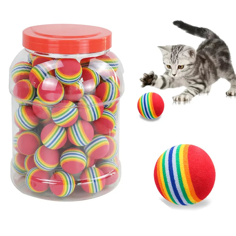 Rainbow Cat Toys Ball Interactive Cat Dog Play Chewing Rattle Scratch Ball Training Balls Pet Toys Supplies-My Little Pet