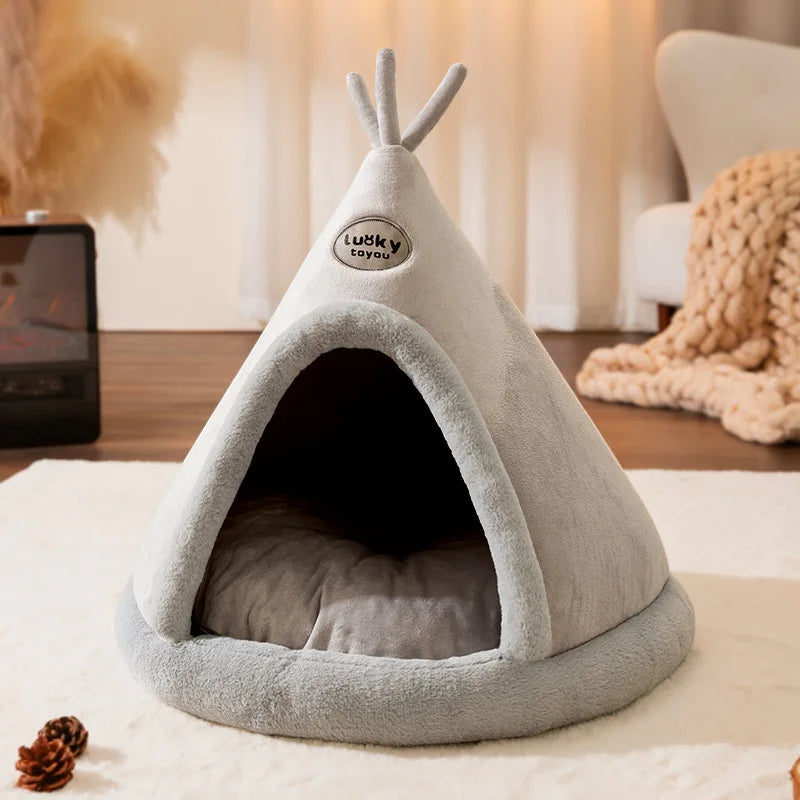 Cozy Pet Cave Bed for Cats and Small Dogs - Breathable Cotton with Soft Mat-My Little Pet