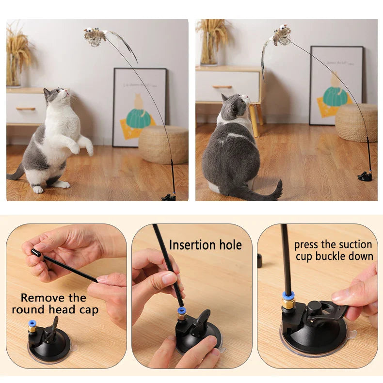 Interactive Feather Teaser Cat Toy with Bell and Suction Cup-My Little Pet