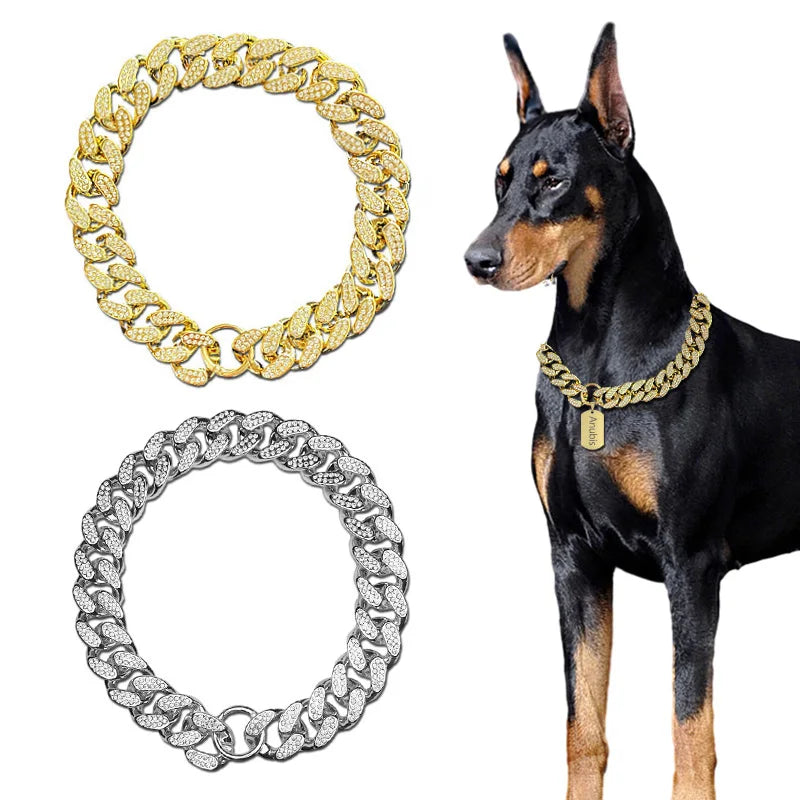 Elegant Diamond Inlaid Dog Collar - Reflective, Lightweight Necklace for Pets-My Little Pet