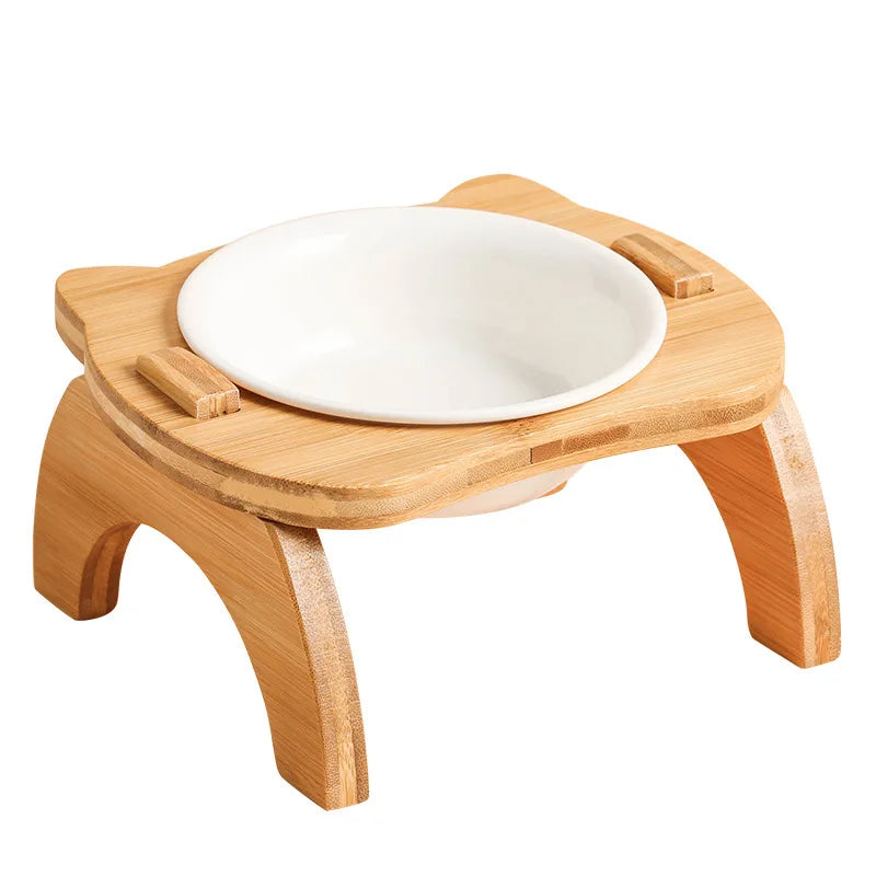 Elevated Bamboo Double Bowls for Cats and Small Dogs - Anti-Leak Design-My Little Pet