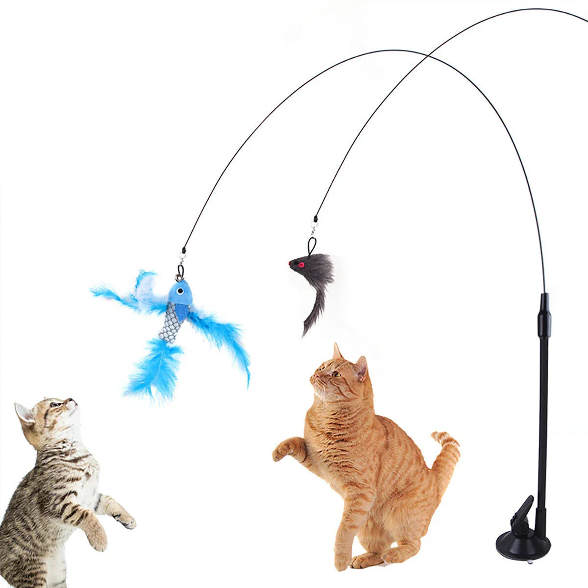 Interactive Cat Toy - Feather Teaser Wand with Bell and Sucker Base-My Little Pet