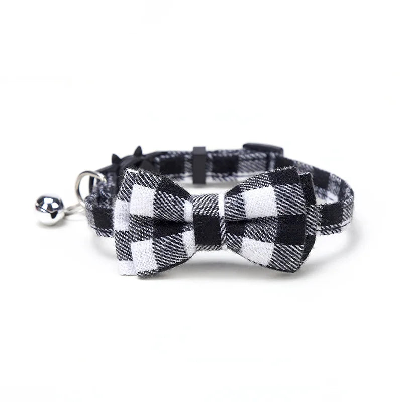 Adjustable Plaid Christmas Cat Collar with Bow Tie and Bell - Breakaway Design for Pets-My Little Pet