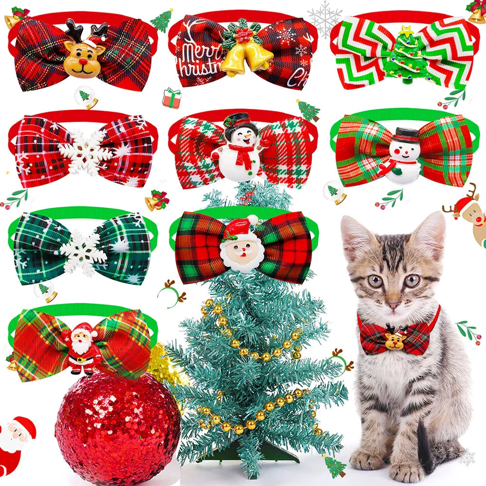 Festive Holiday Pet Bow Ties, Adjustable, Pack of 10-My Little Pet