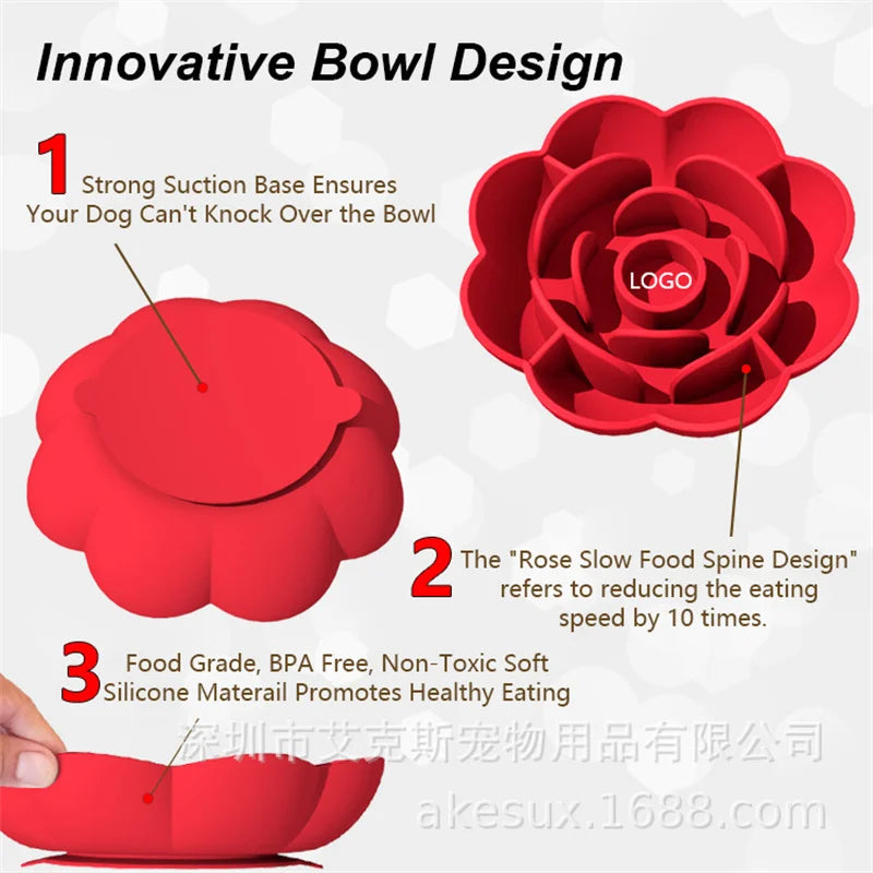 Rose-Shaped Silicone Slow Feeder Bowl for Dogs and Cats-My Little Pet