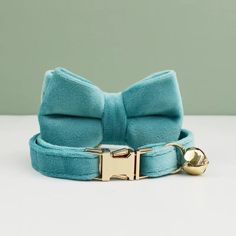 Velvet Cat Collar with Bowknot - Personalized Cat Collar with Bell-My Little Pet