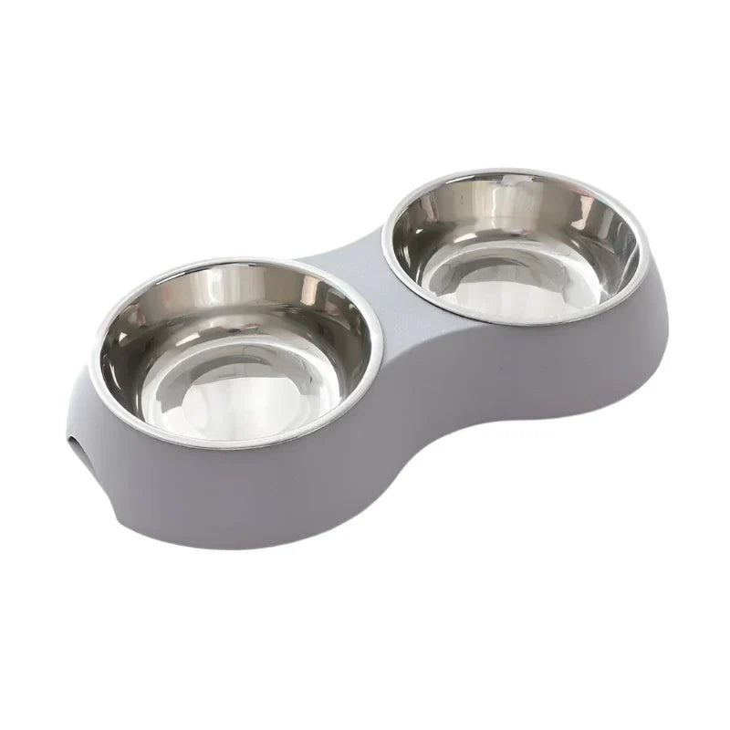 Double Pet Food and Water Bowl – Stainless Steel Dog and Cat Feeding Station - My Little Pet