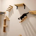 Wall-Mounted Wooden Cat Climbing Shelves - Four-Step Stair with Hammock-My Little Pet