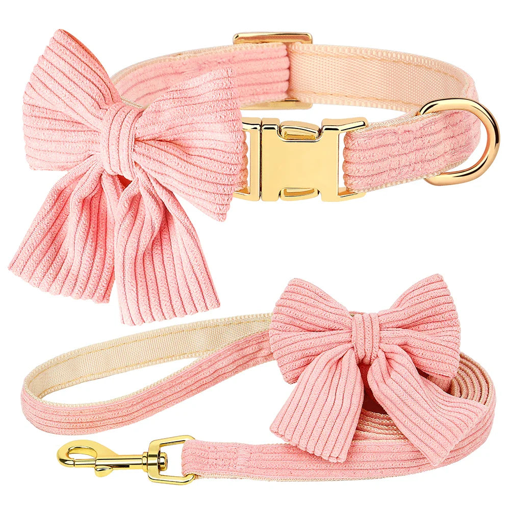 Elegant Velvet Dog Collar and Leash Set with Bowknot for Small to Medium Dogs-My Little Pet