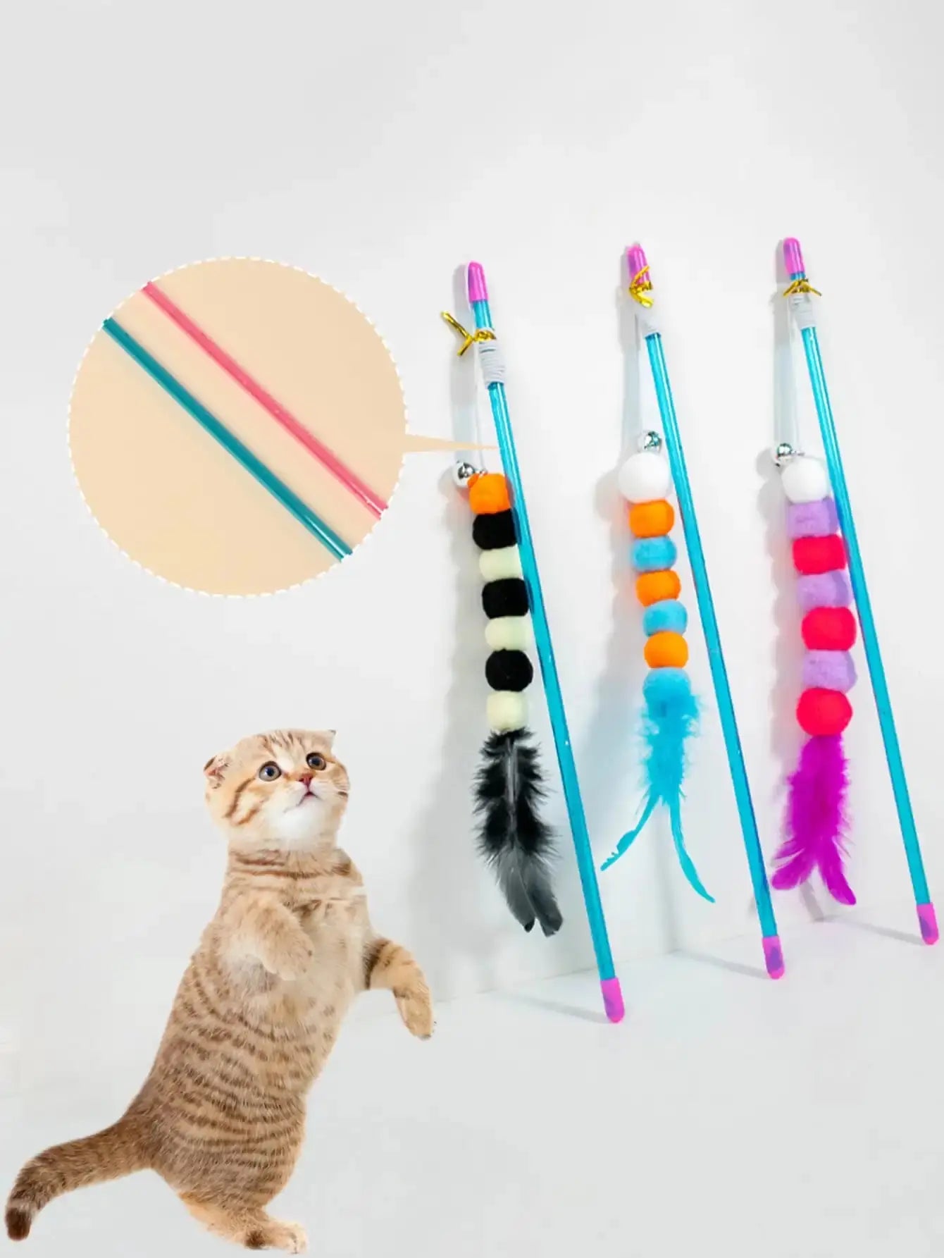 Interactive Cat Wand with Feathers and Bells-My Little Pet