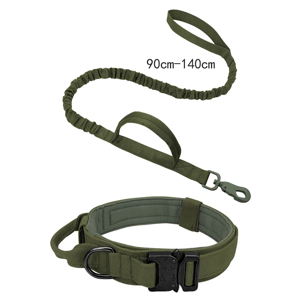 Adjustable Tactical Dog Collar with Matching Leash Set - Durable Nylon for Training and Walking-My Little Pet