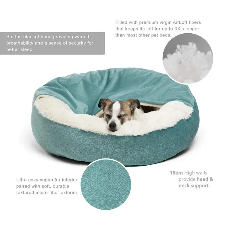 Orthopedic Pet Bed with Integrated Hooded Blanket-My Little Pet