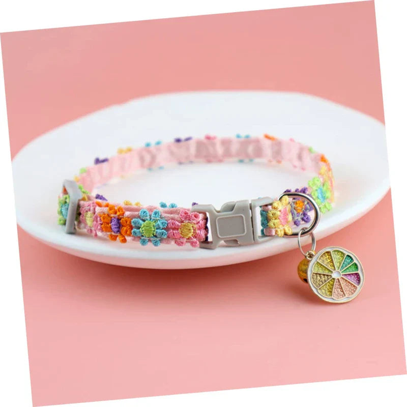 Adjustable Floral Cat and Puppy Collar with Bell-My Little Pet