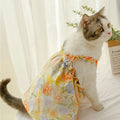 Sphynx Cat Summer Dress - Cotton Suspender Skirt with Floral Pattern-My Little Pet