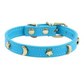 Stylish Soft Leather Cat Collar with Star and Moon Rivets-My Little Pet